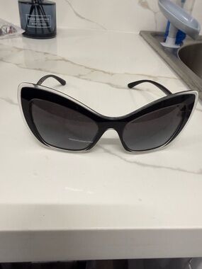 Dolce & Gabbana Black Cat Eye Sunglasses with White Trim